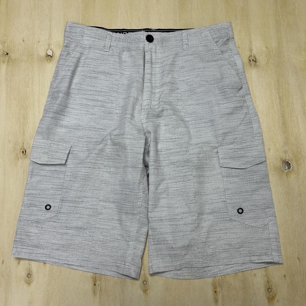 Y2K No Fear Cargo Shorts Mens 34 Gray Microfiber Lined Flat Front 12" Inseam